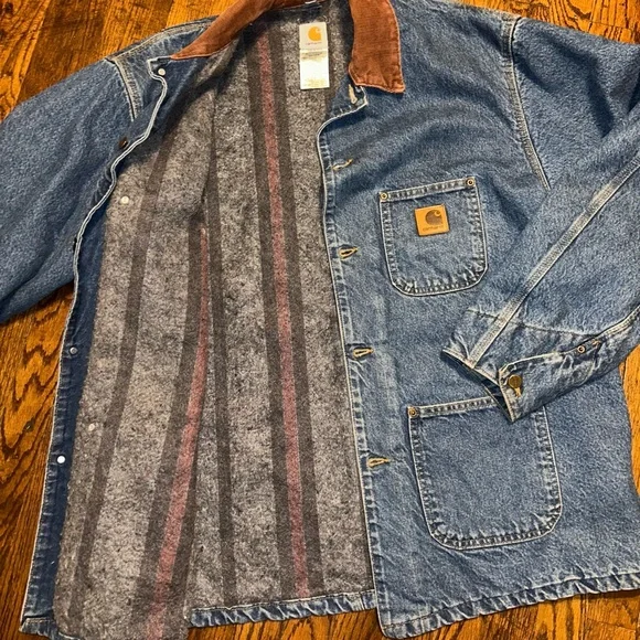 XL 90s Carhartt Denim Blanket Lined Chore Coat - Picture 8 of 9